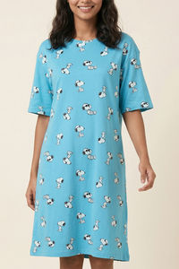 Zivame Peanuts Knit Cotton Loungewear Dress - Bachelor Button — thumbnail 5